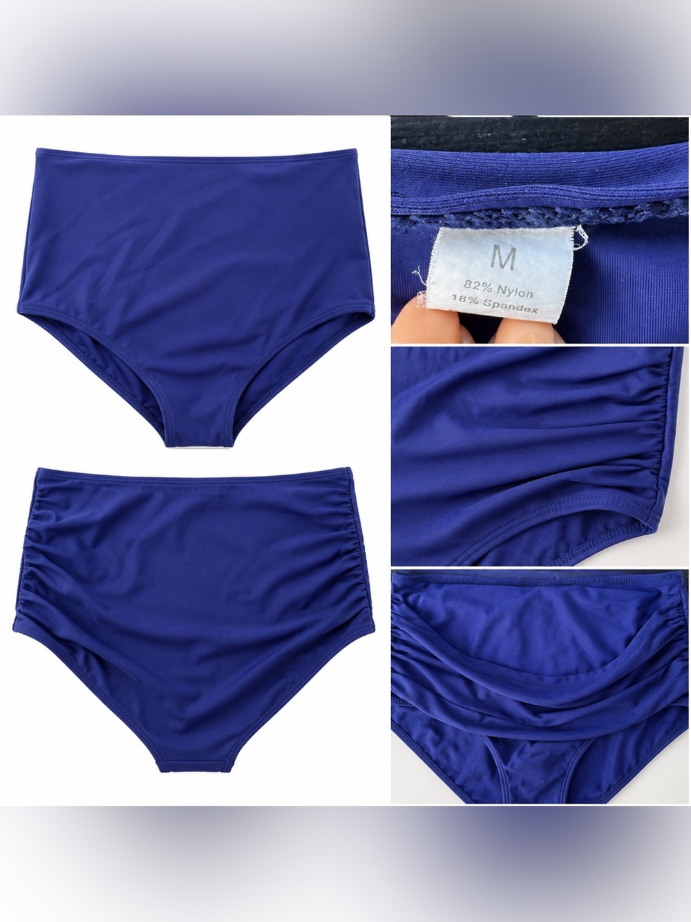 Women’s Medium Royal Blue High-Waisted Ruched Swimsuit Bottom | 82% Nylon